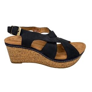 Clarks Elleri Rae Womens Wedge Heel Sandal Black Nubuck US Size 9.5 M‎